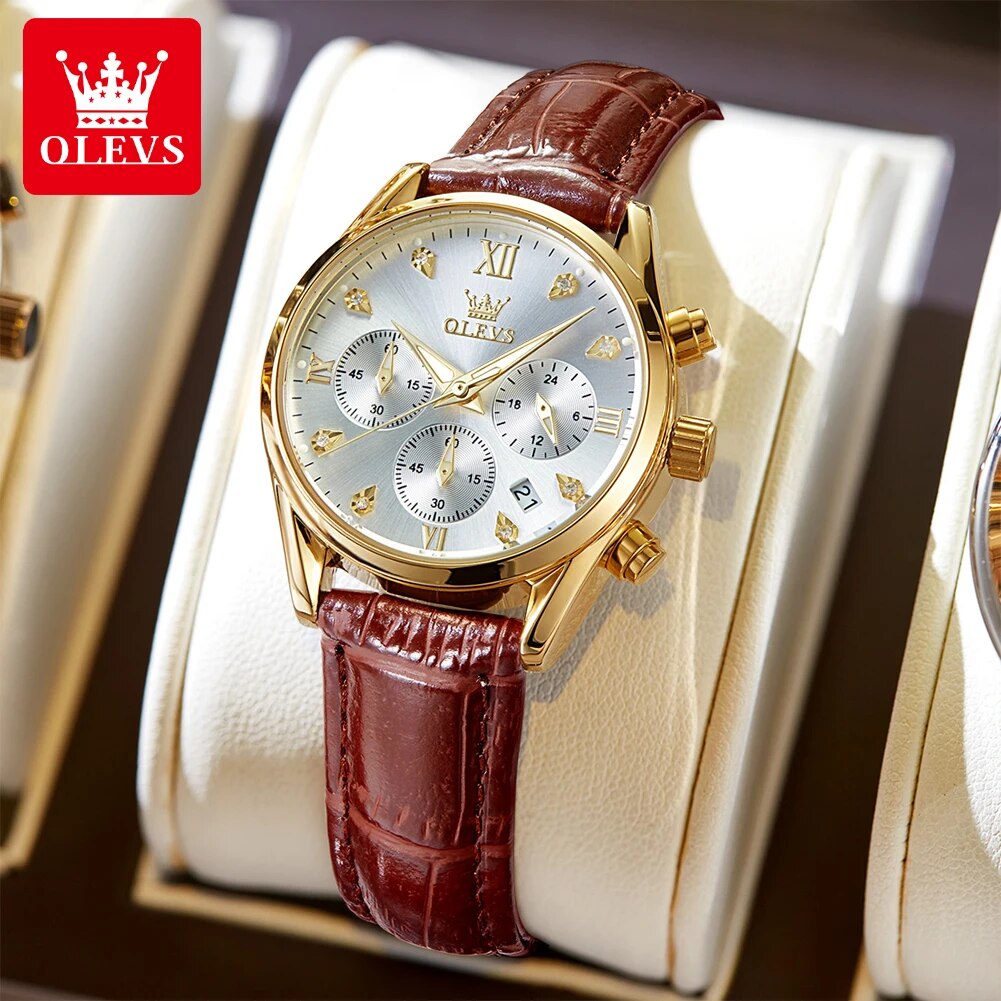 Luxury Watch With Leather Strap - OLEVS 5523 kadın saatler deri kayış