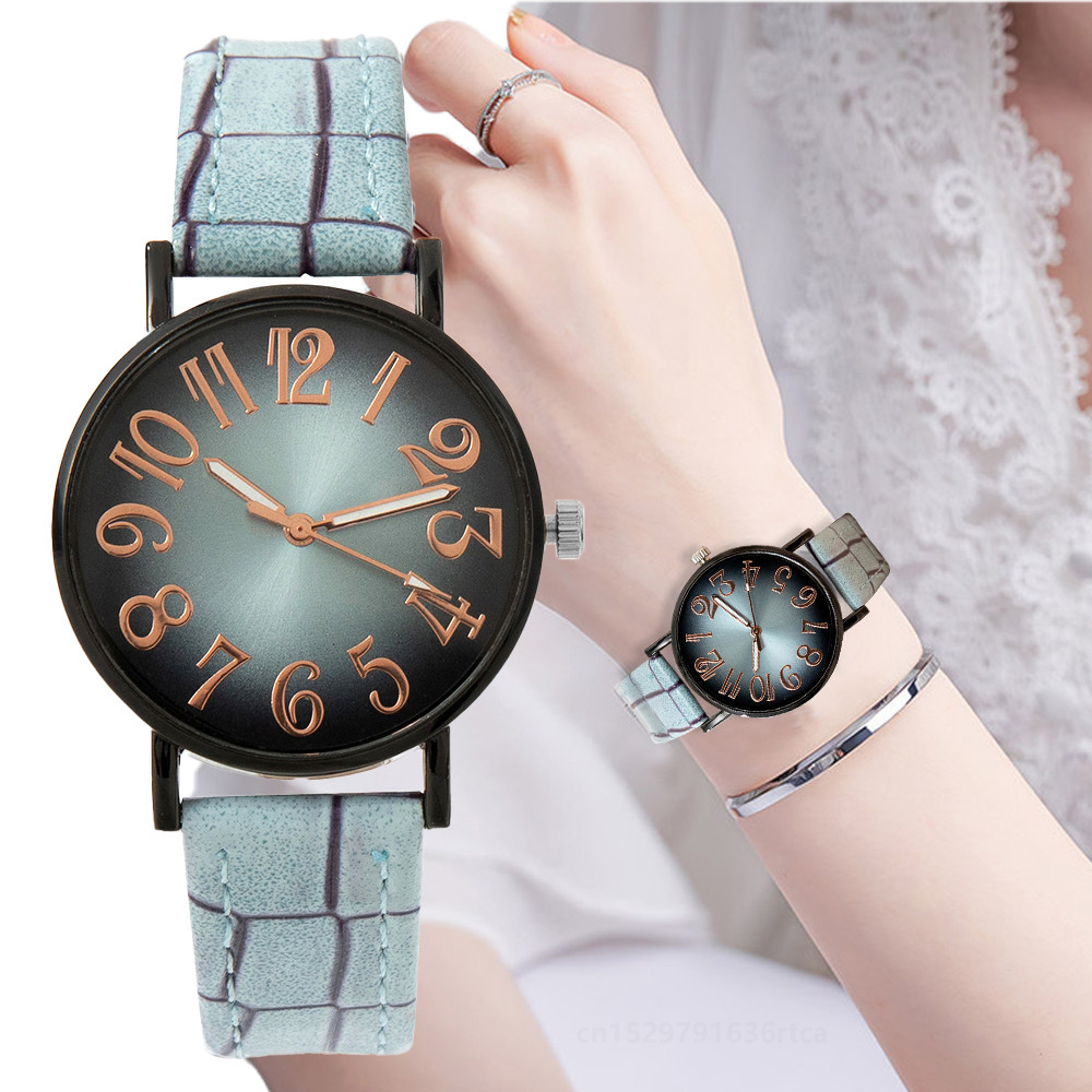 Luxury Watch With Leather Strap - Lüks kadın izle moda Vintage dijital