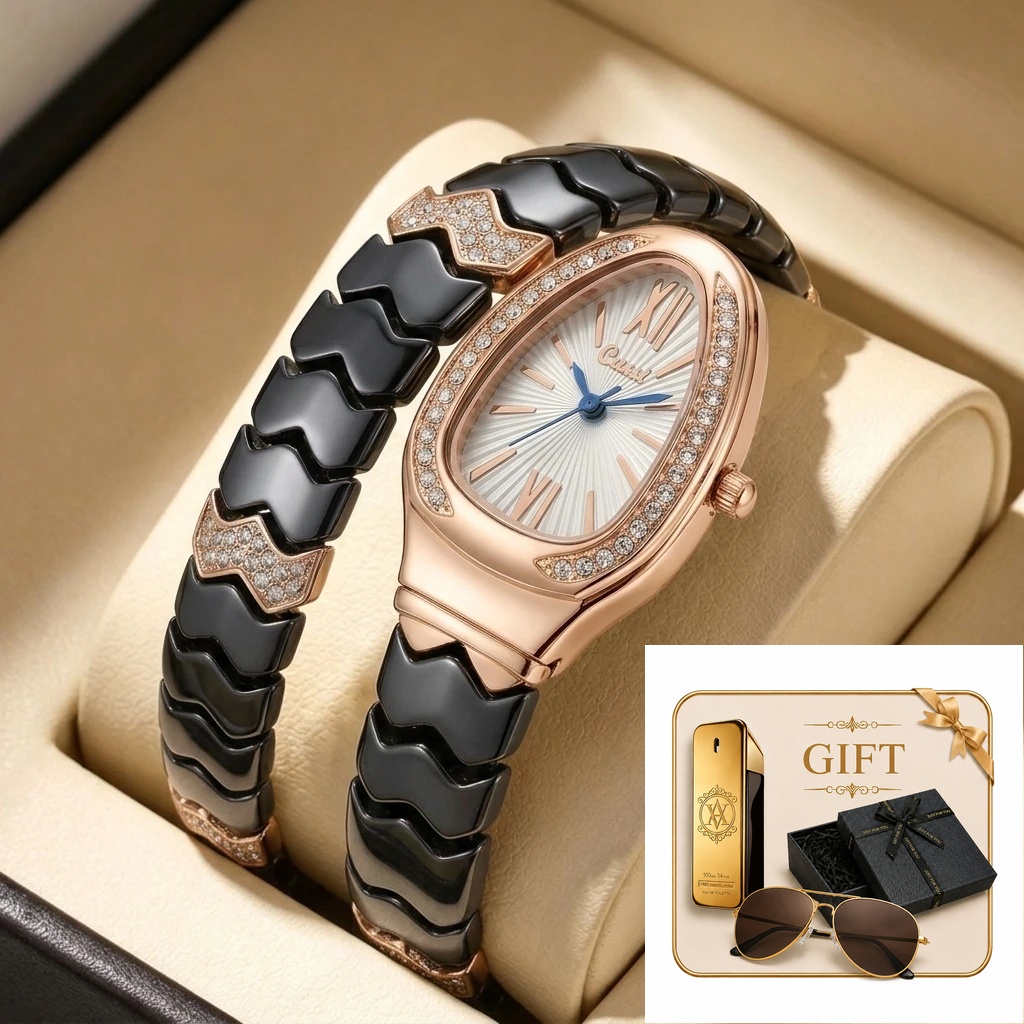 Luxury Watch Gold And Black - 4 adet Bayanlar Siyah ve Gül
