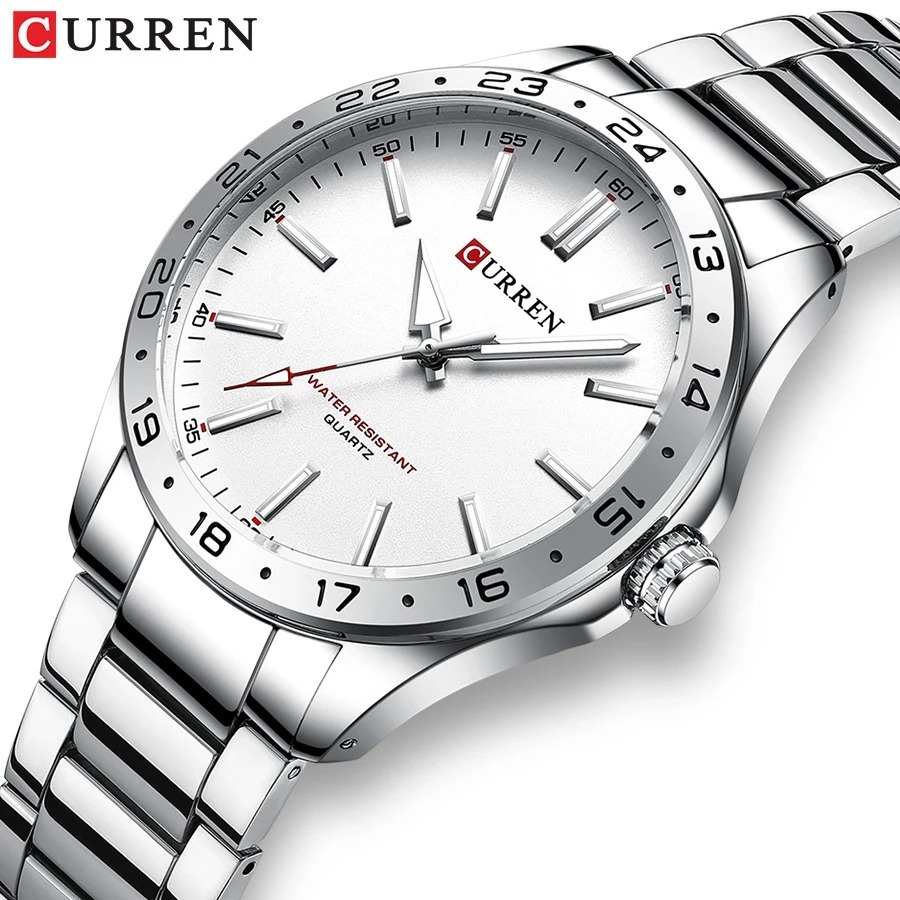 Luxury Watch Apple - CURREN 8452 Gümüş Beyaz Hediye Kuvars